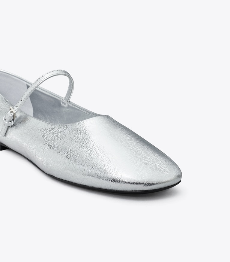 Tory Burch designer flats Mary Jane Ballet in SHINY SILVER angle