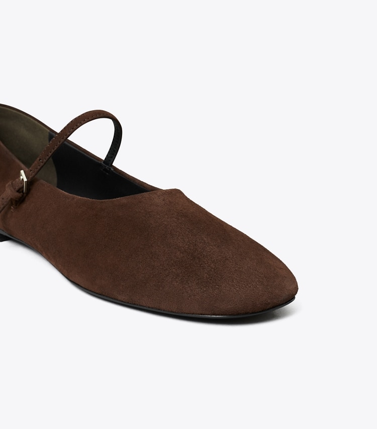 Tory Burch designer flats Mary Jane Ballet in DARK COCOA detail