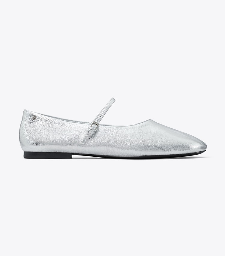 Tory Burch designer flats Mary Jane Ballet in SHINY SILVER side