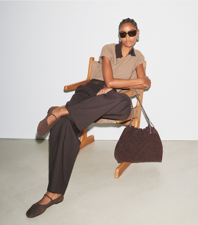 Tory Burch designer flats Mary Jane Ballet in DARK COCOA angle