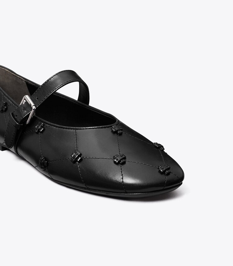 Tory Burch designer mocassini Mary Jane Bunny con nodo in BLACK / BLACK dettaglio