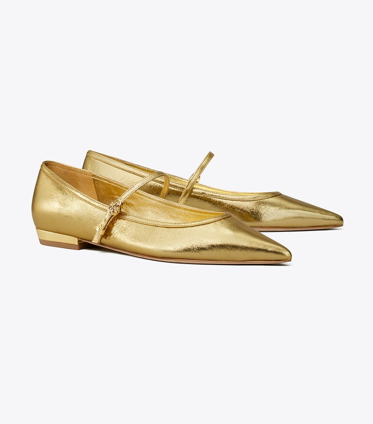 Tory Burch designer mocassini Mary Jane con fibbia e doppia T in SPARK GOLD angle