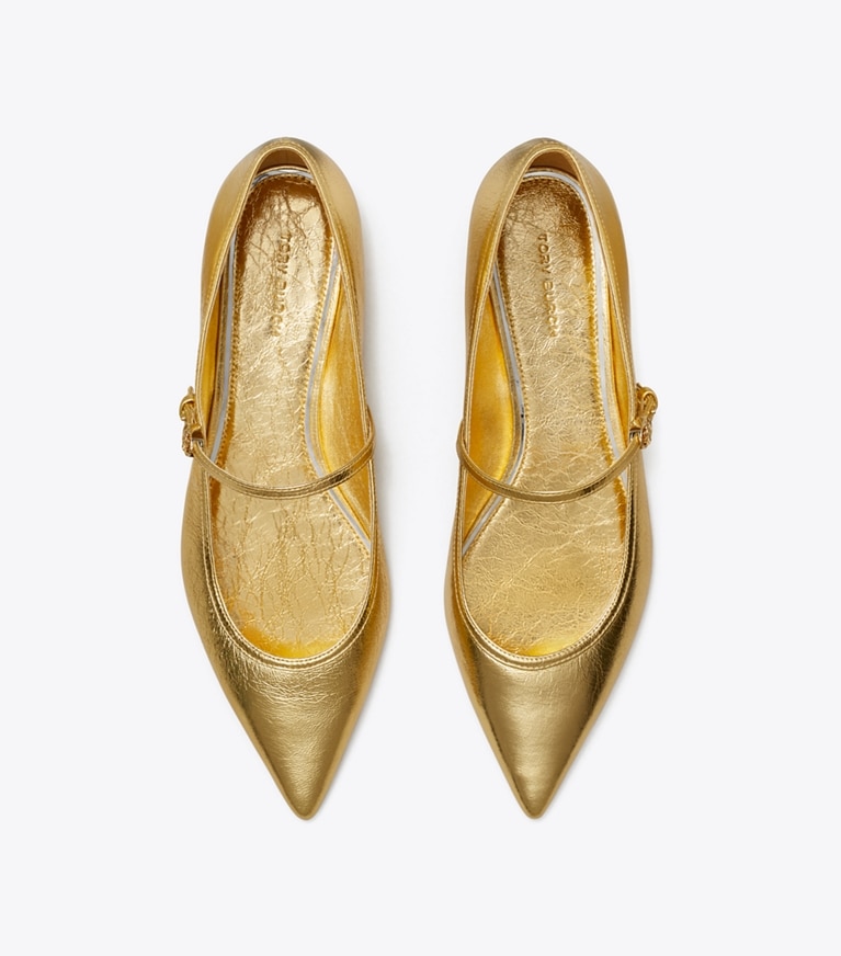 Tory Burch designer mocassini Mary Jane con fibbia e doppia T in SPARK GOLD angle