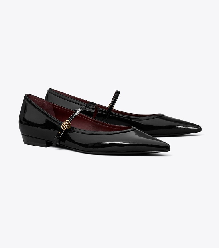 Tory Burch diseñador zapatos planos Mary Jane con hebilla de doble T en PERFECT BLACK ángulo
