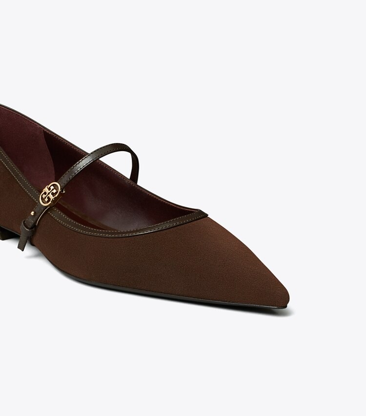 Tory Burch diseñador zapatos planos Mary Jane con hebilla doble T en DARK COCOA / DARK COCOA detalle