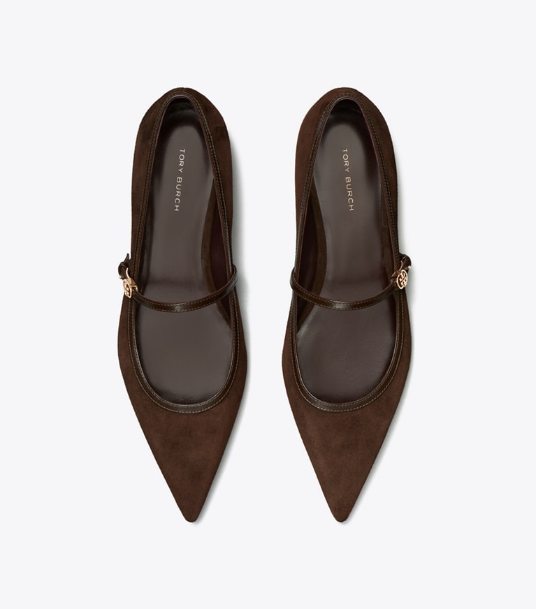 Tory Burch diseñador zapatos planos Mary Jane con hebilla doble T en DARK COCOA / DARK COCOA vista superior