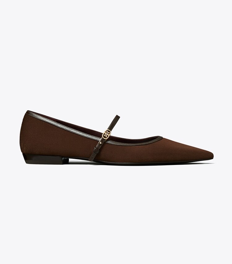 Tory Burch diseñador zapatos planos Mary Jane con hebilla doble T en DARK COCOA / DARK COCOA lateral