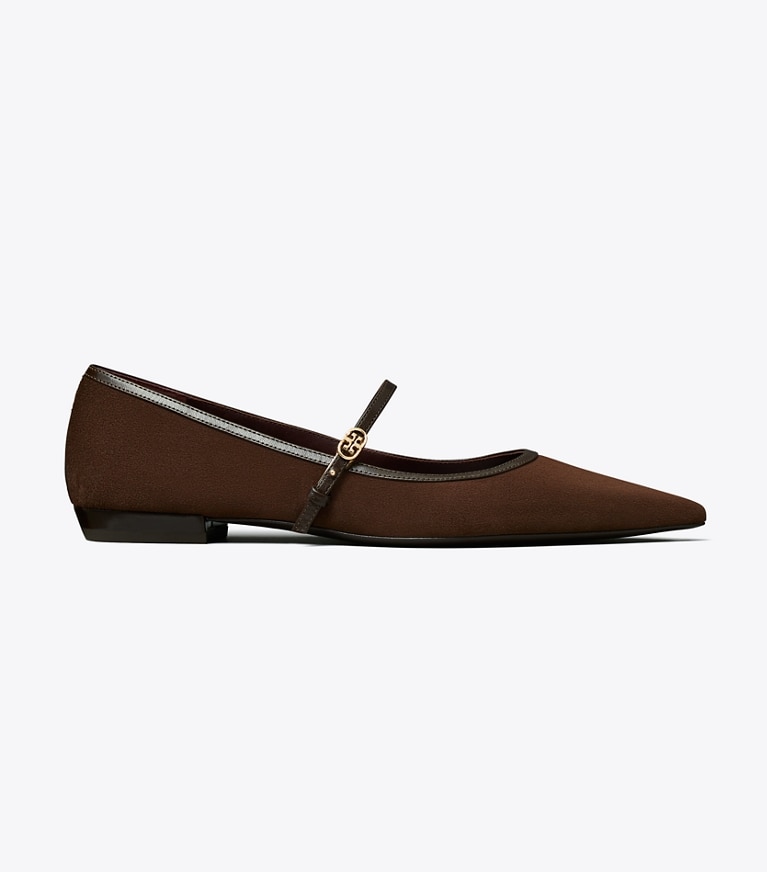 Tory Burch diseñador zapatos planos Mary Jane con hebilla doble T en DARK COCOA / DARK COCOA lateral