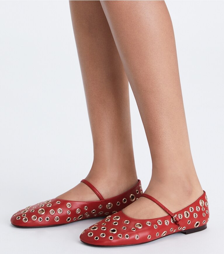 Tory Burch designer mocassini Mary Jane con occhielli in TORY RED angle