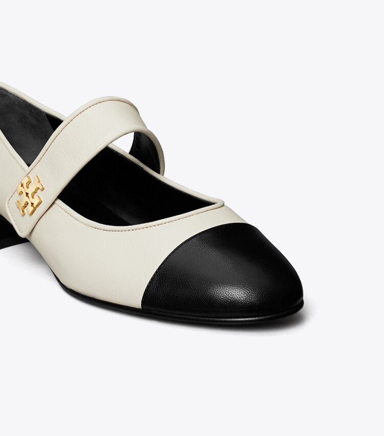 Tory Burch diseñador zapatos planos Mary Jane con puntera en LIGHT CREAM / PERFECT BLACK detalle