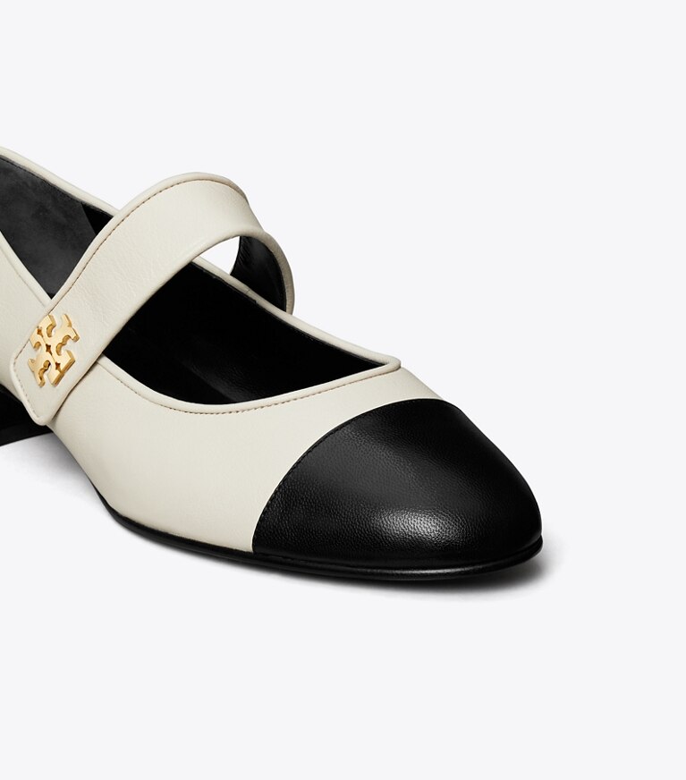 Tory Burch diseñador zapatos planos Mary Jane con puntera en LIGHT CREAM / PERFECT BLACK detalle