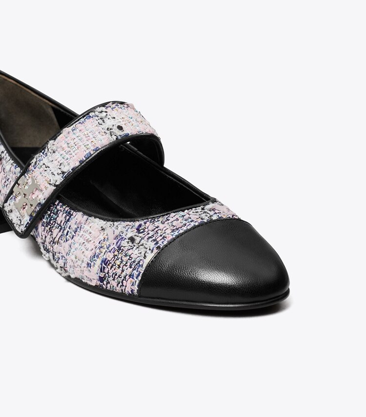 Tory Burch diseñador zapatos planos Mary Jane con puntera en PINK / BLACK MULTI detalle