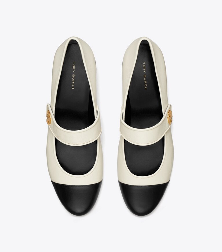 Tory Burch diseñador zapatos planos Mary Jane con puntera en LIGHT CREAM / PERFECT BLACK vista superior