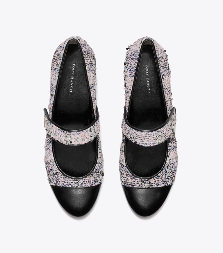 Tory Burch diseñador zapatos planos Mary Jane con puntera en PINK / BLACK MULTI vista superior