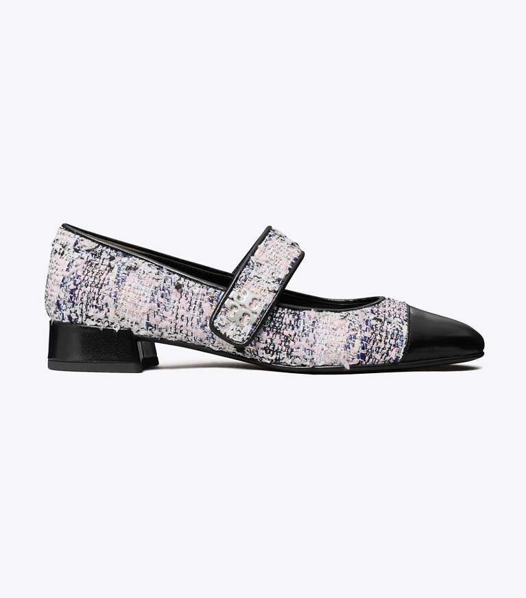 Tory Burch diseñador zapatos planos Mary Jane con puntera en PINK / BLACK MULTI lateral