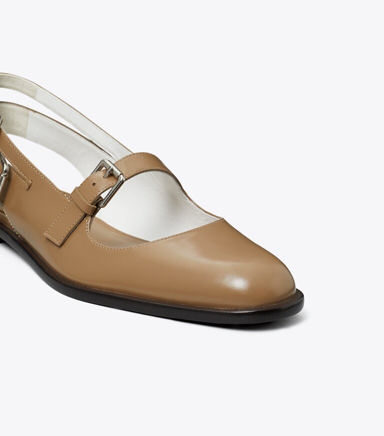 Tory Burch diseñador zapatos planos Mary Jane con varias hebillas en SOFT ACORN detalle