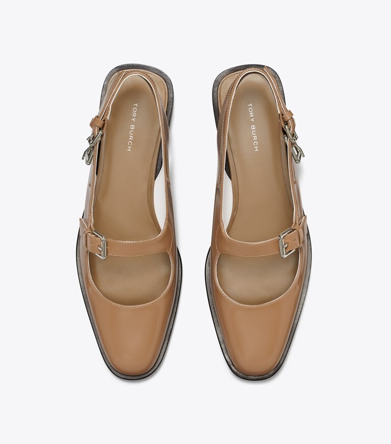 Tory Burch diseñador zapatos planos Mary Jane con varias hebillas en SOFT ACORN vista superior