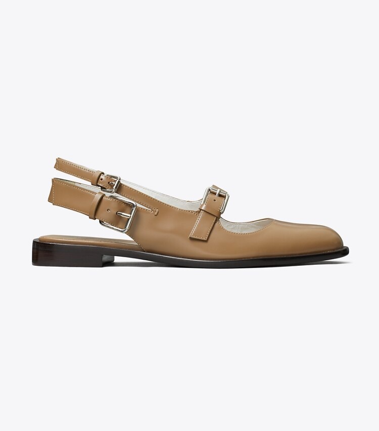 Tory Burch diseñador zapatos planos Mary Jane con varias hebillas en SOFT ACORN lateral