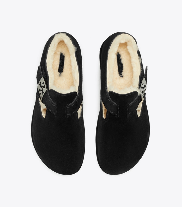Tory Burch diseñador zapatos planos Mary Jane de borreguillo Mellow en PERFECT BLACK / SILVER vista superior