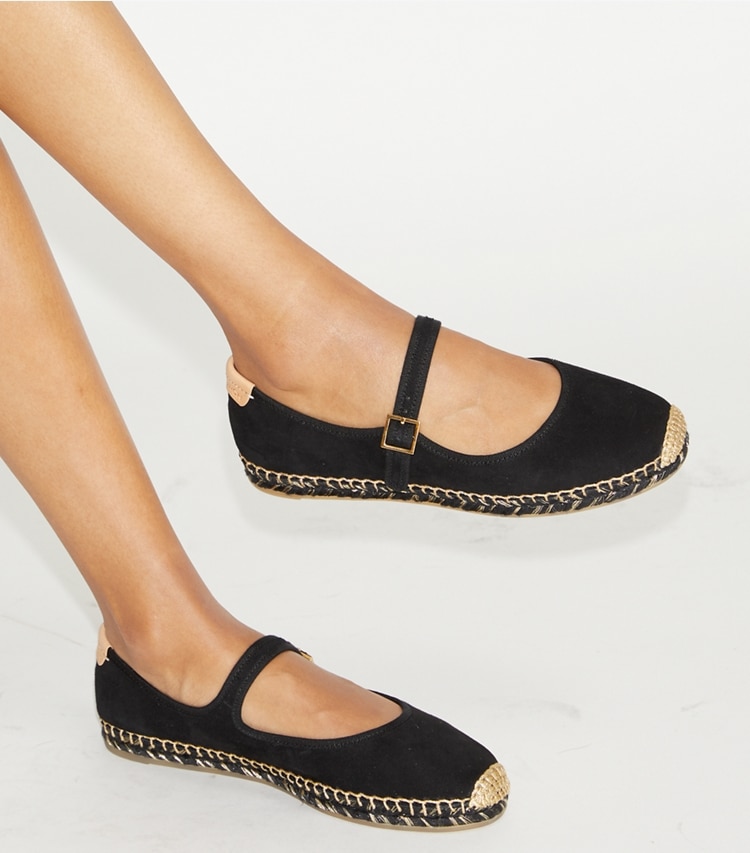 Tory Burch designer espadrilles Mary Jane Espadrille in PERFECT BLACK / PERFECT BLACK / NATURAL additional on model