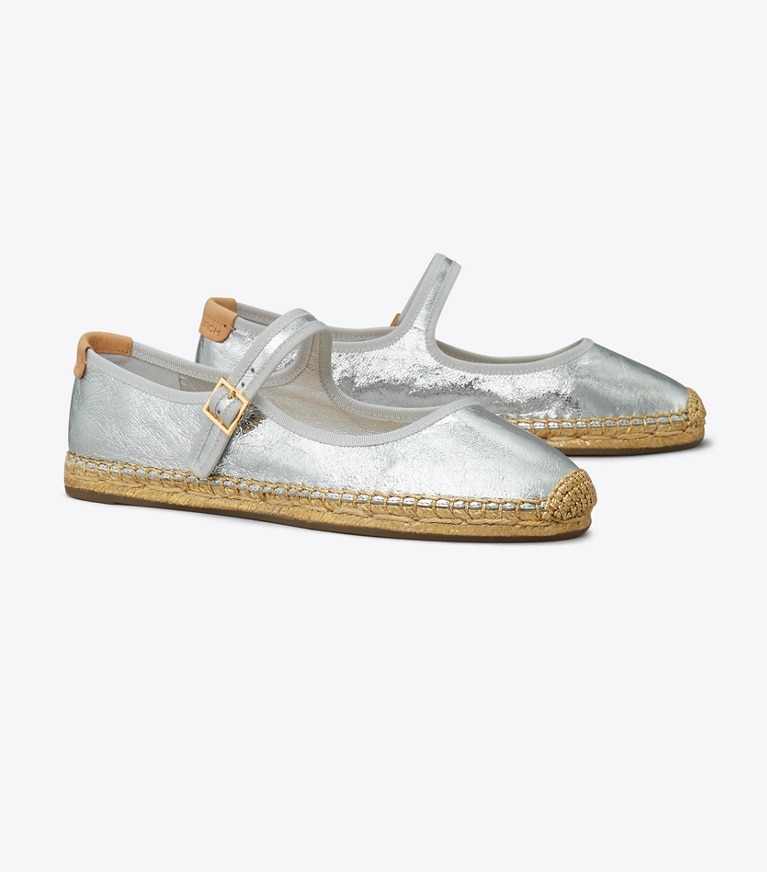 Tory Burch designer espadrilles Mary Jane Espadrille in SILVER / GRAY / NATURAL angle