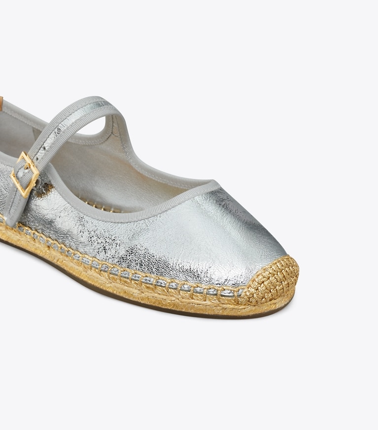 Tory Burch designer espadrilles Mary Jane Espadrille in SILVER / GRAY / NATURAL angle