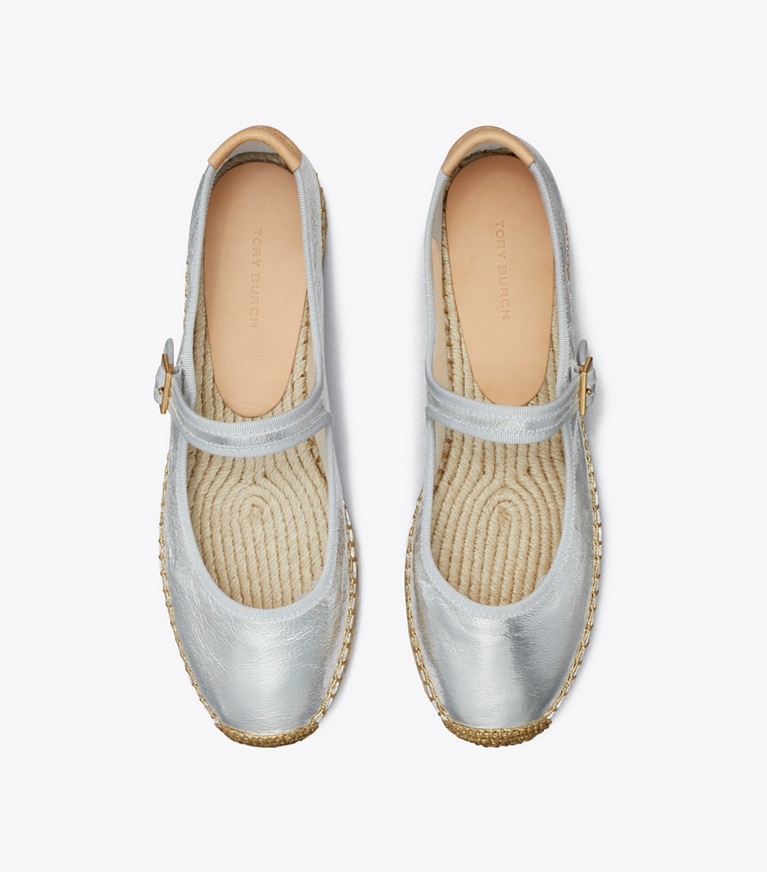 Tory Burch designer espadrilles Mary Jane Espadrille in SILVER / GRAY / NATURAL angle