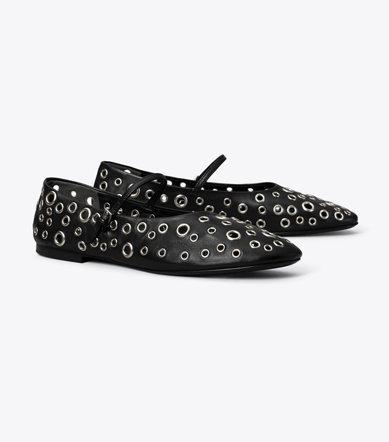 Tory Burch designer loafers Mary-Jane-Flat mit Ösen in PERFECT BLACK angle