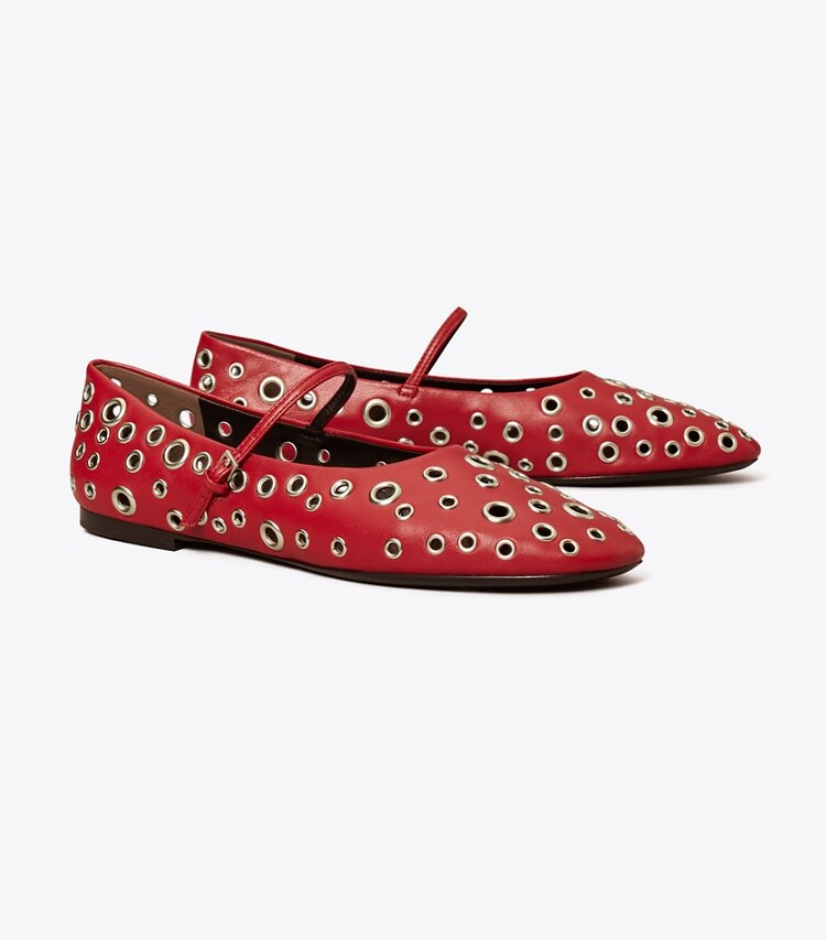 Tory Burch designer loafers Mary-Jane-Flat mit Ösen in TORY RED angle