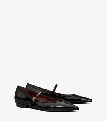 Tory Burch designer loafers Mary Jane Flat mit Doppel-T-Schnalle in PERFECT BLACK angle