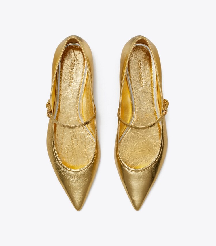 Tory Burch designer loafers Mary Jane Flat mit Doppel-T-Schnalle in SPARK GOLD von oben