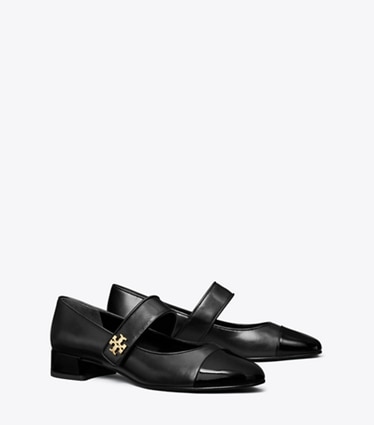 Tory Burch designer loafers Mary Jane Flat mit Zehenkappe und Absatz in PERFECT BLACK / PERFECT BLACK angle