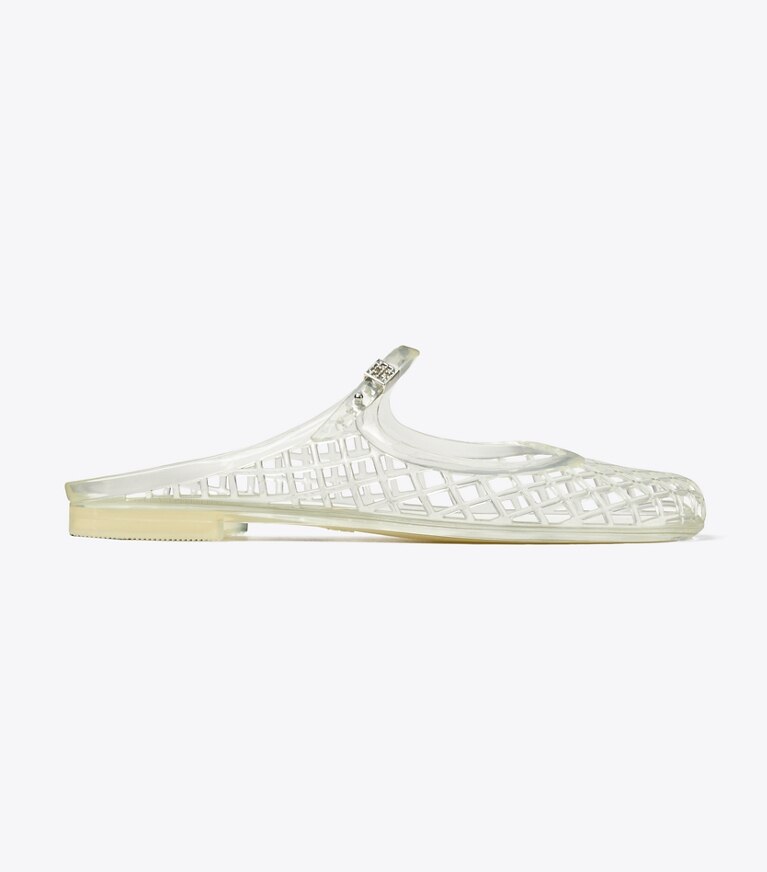Tory Burch designer sandali Mary Jane Jelly Mellow in CLEAR / SILVER angle