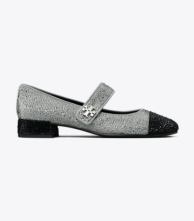 Tory Burch designer loafers Mary Jane mit Kristallzehenkappe in GRAY / PERFECT BLACK side