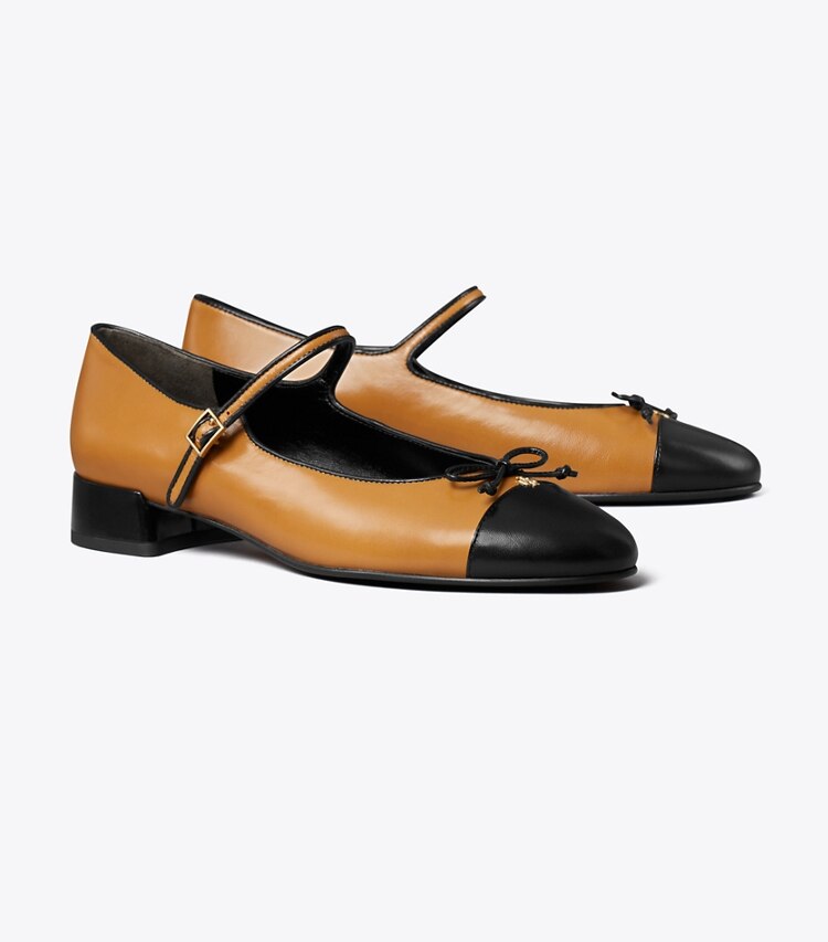Tory Burch designer loafers Mary Jane mit Zehenkappe in WALNUT / PERFECT BLACK angle