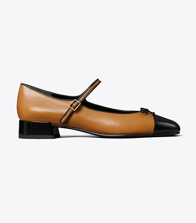 Tory Burch designer loafers Mary Jane mit Zehenkappe in WALNUT / PERFECT BLACK side