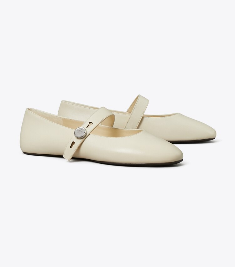 Tory Burch diseñador zapatos planos Mary Jane Romy en LIGHT CREAM ángulo