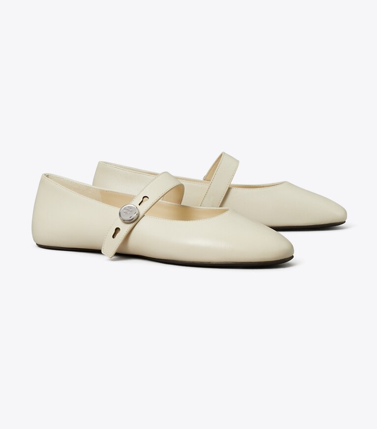 Tory Burch diseñador zapatos planos Mary Jane Romy en LIGHT CREAM ángulo