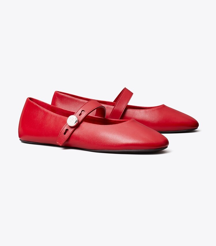 Tory Burch diseñador zapatos planos Mary Jane Romy en TOUCAN RED ángulo