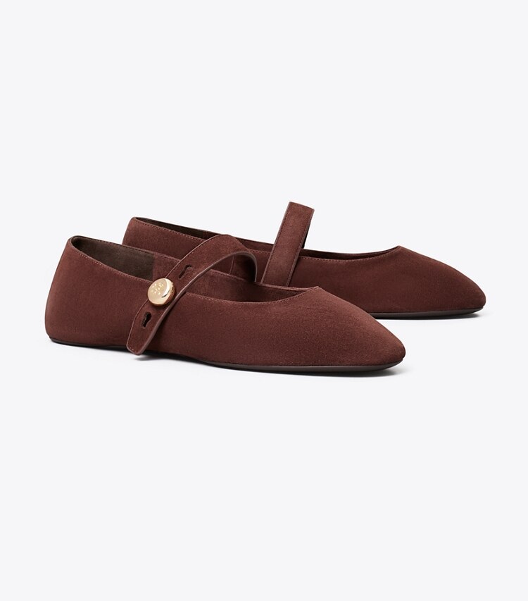 Tory Burch diseñador zapatos planos Mary Jane Romy en WARM BROWN ángulo