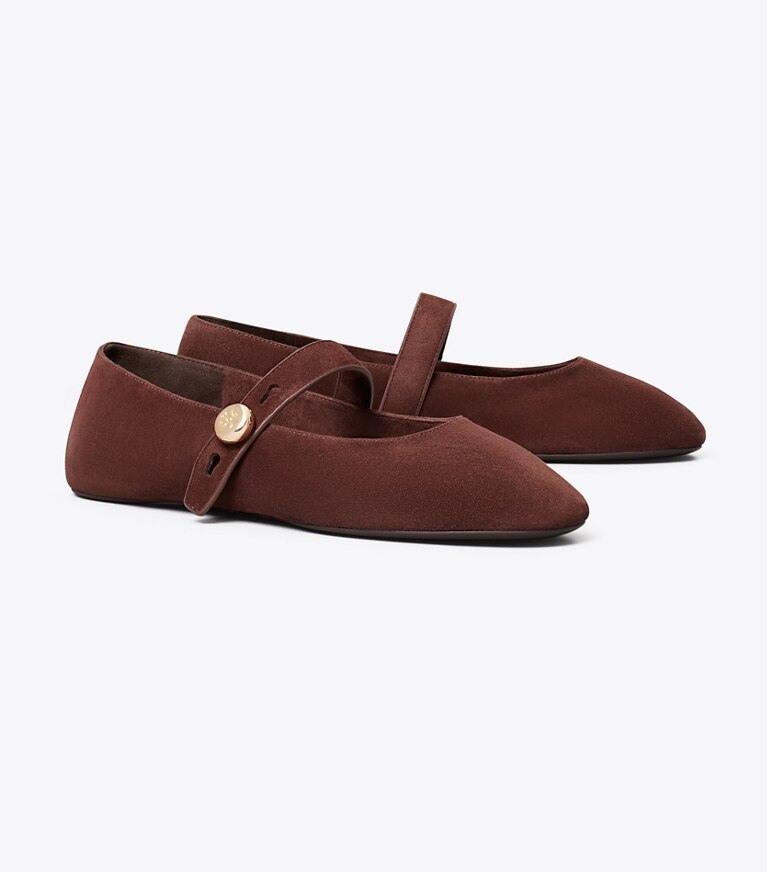 Tory Burch diseñador zapatos planos Mary Jane Romy en WARM BROWN ángulo