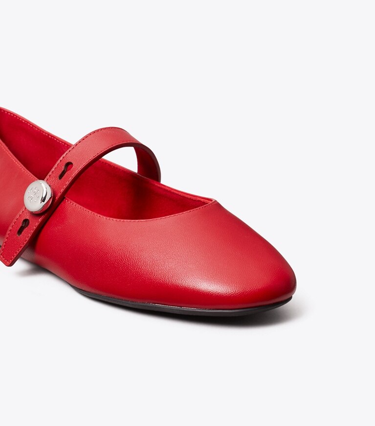 Tory Burch diseñador zapatos planos Mary Jane Romy en TOUCAN RED detalle