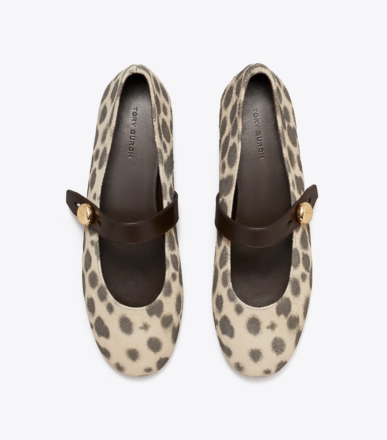 Tory Burch diseñador zapatos planos Mary Jane Romy en CHEETAH SPOTS vista superior