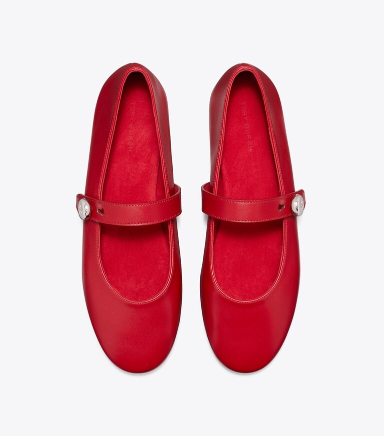 Tory Burch diseñador zapatos planos Mary Jane Romy en TOUCAN RED vista superior