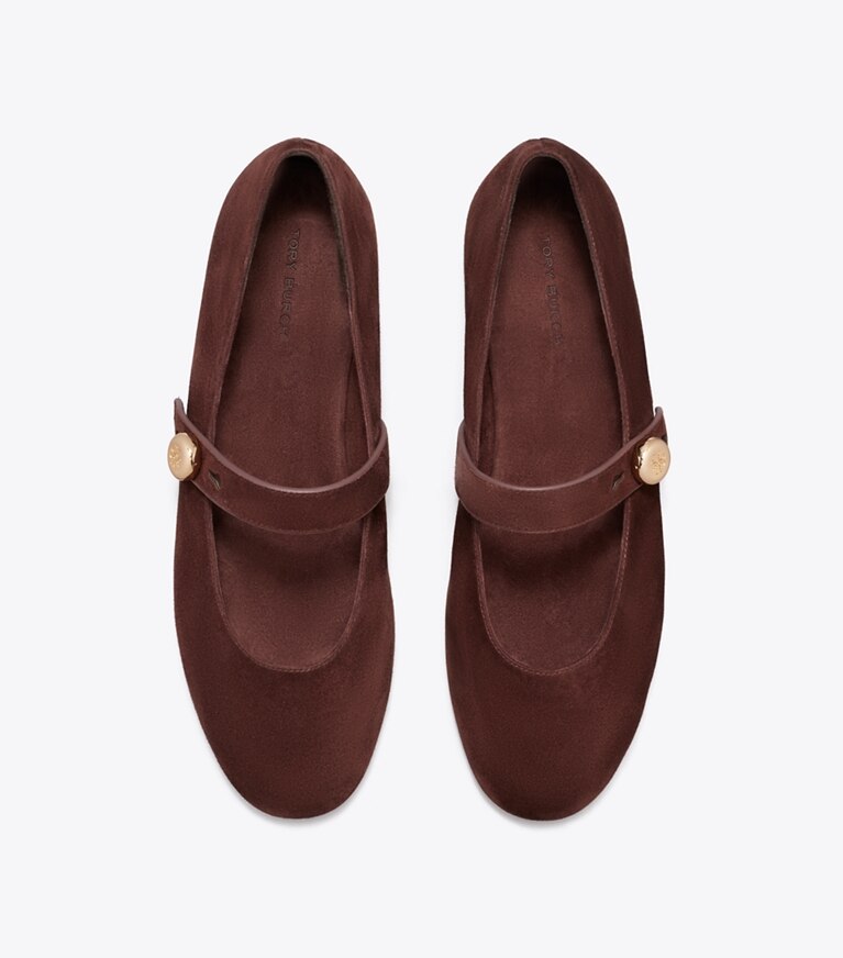 Tory Burch diseñador zapatos planos Mary Jane Romy en WARM BROWN vista superior