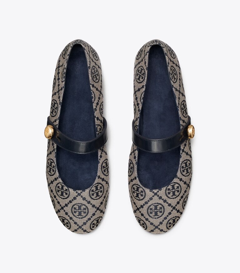 Tory Burch diseñador zapatos planos Mary Jane Romy en NAVY T MONOGRAM vista superior