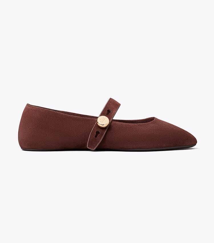 Tory Burch diseñador zapatos planos Mary Jane Romy en WARM BROWN lateral