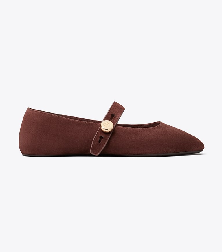 Tory Burch diseñador zapatos planos Mary Jane Romy en WARM BROWN lateral