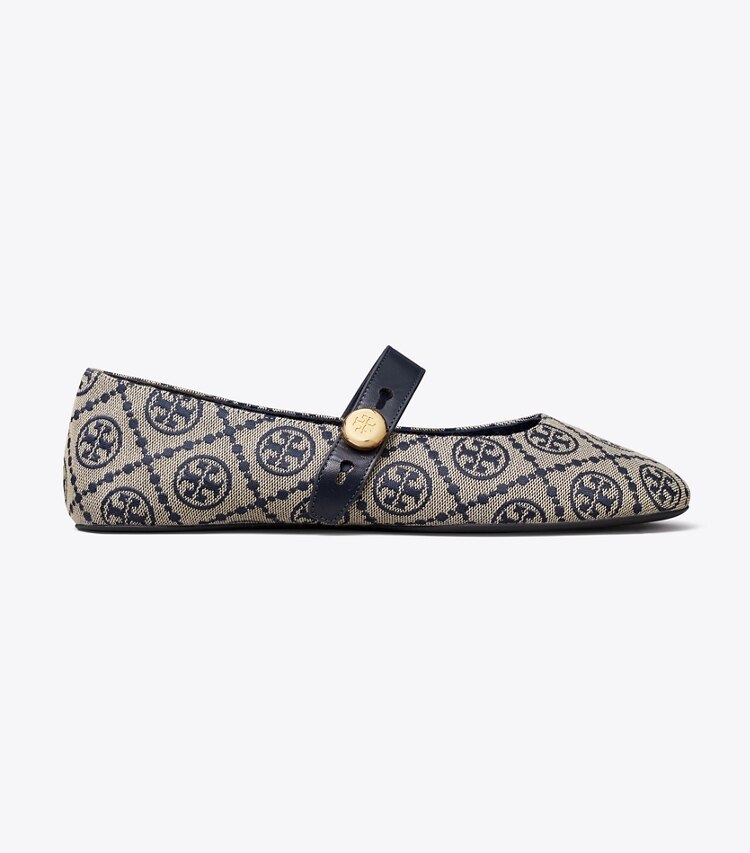 Tory Burch diseñador zapatos planos Mary Jane Romy en NAVY T MONOGRAM lateral