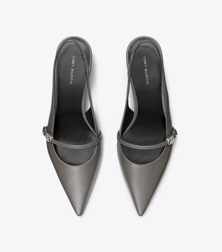 Tory Burch designer heels Mary Jane Slingback mit Doppel-T, Schnalle und Absatz in DARK GRIGIO / DARK GRIGIO von oben